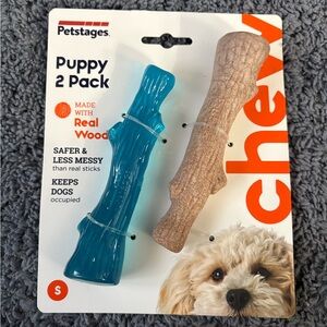 NWT Petstages Puppy 2 pack - made with real wood - 1 blue, 1 brown